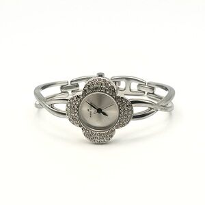 Anne Klein Silver Crystal Flower Bangle Watch 6" Wrist New Battery